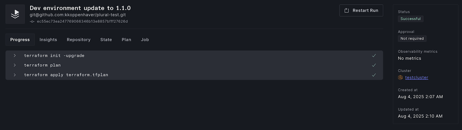 Updating our dev cluster with our new code