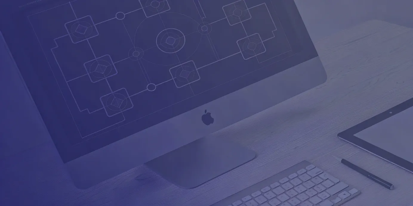 Kubernetes cluster diagram on a computer screen with keyboard and tablet.