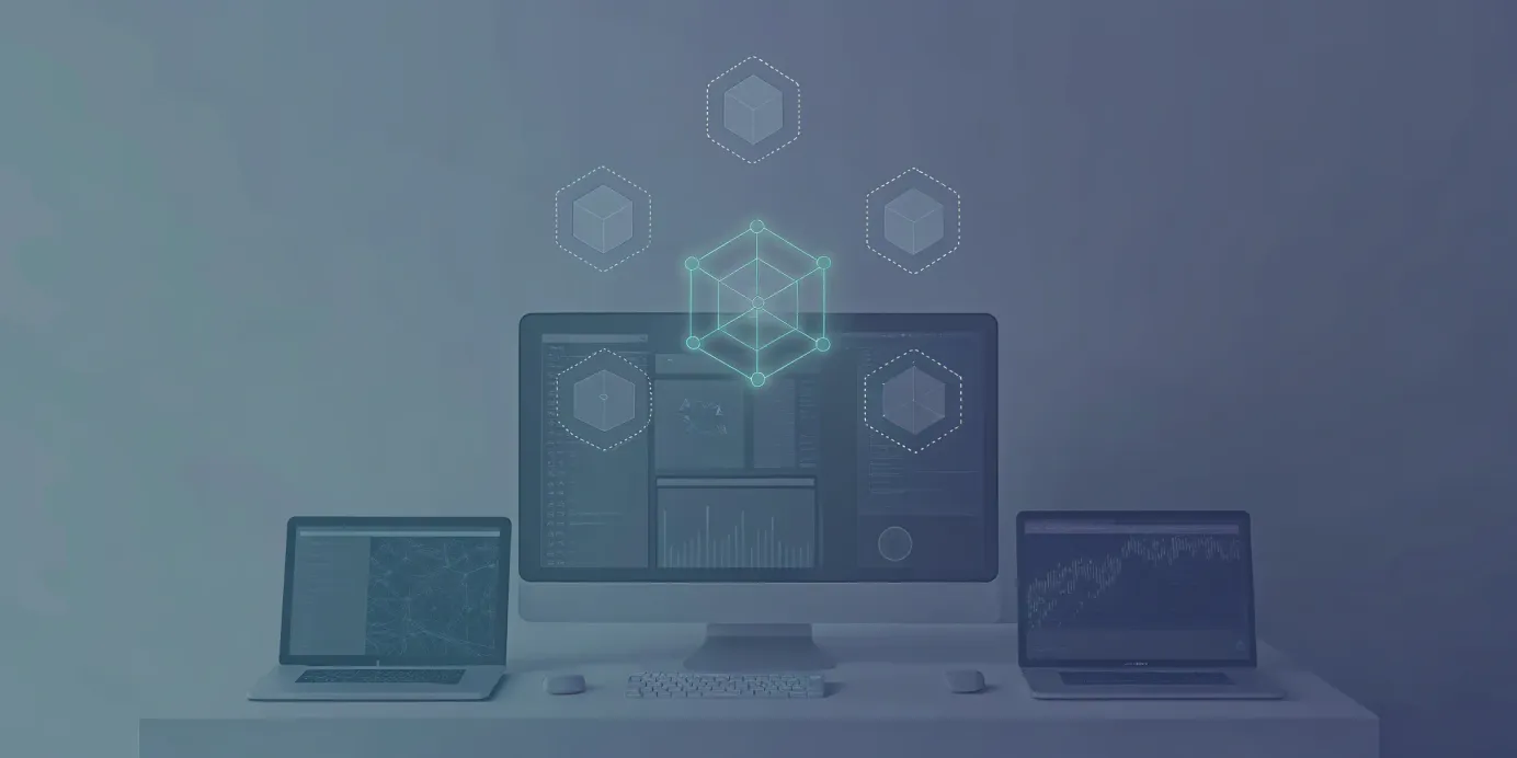 GKE Kubernetes architecture diagram on a multi-screen workstation.