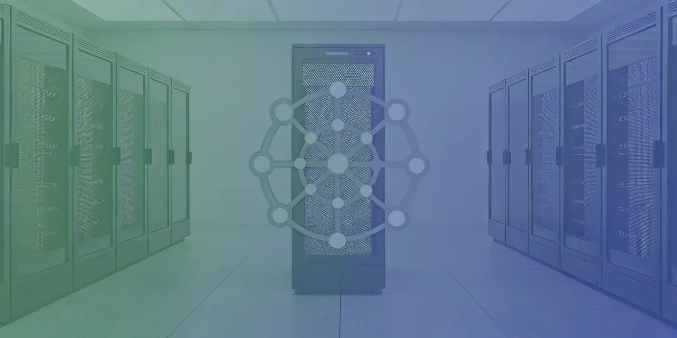 Kubernetes logo in a data center.