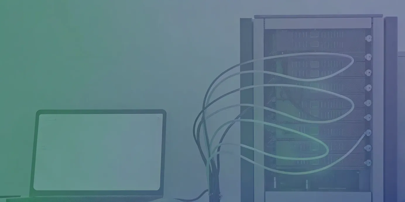 Kubernetes sidecar setup on a laptop connected to a server rack.