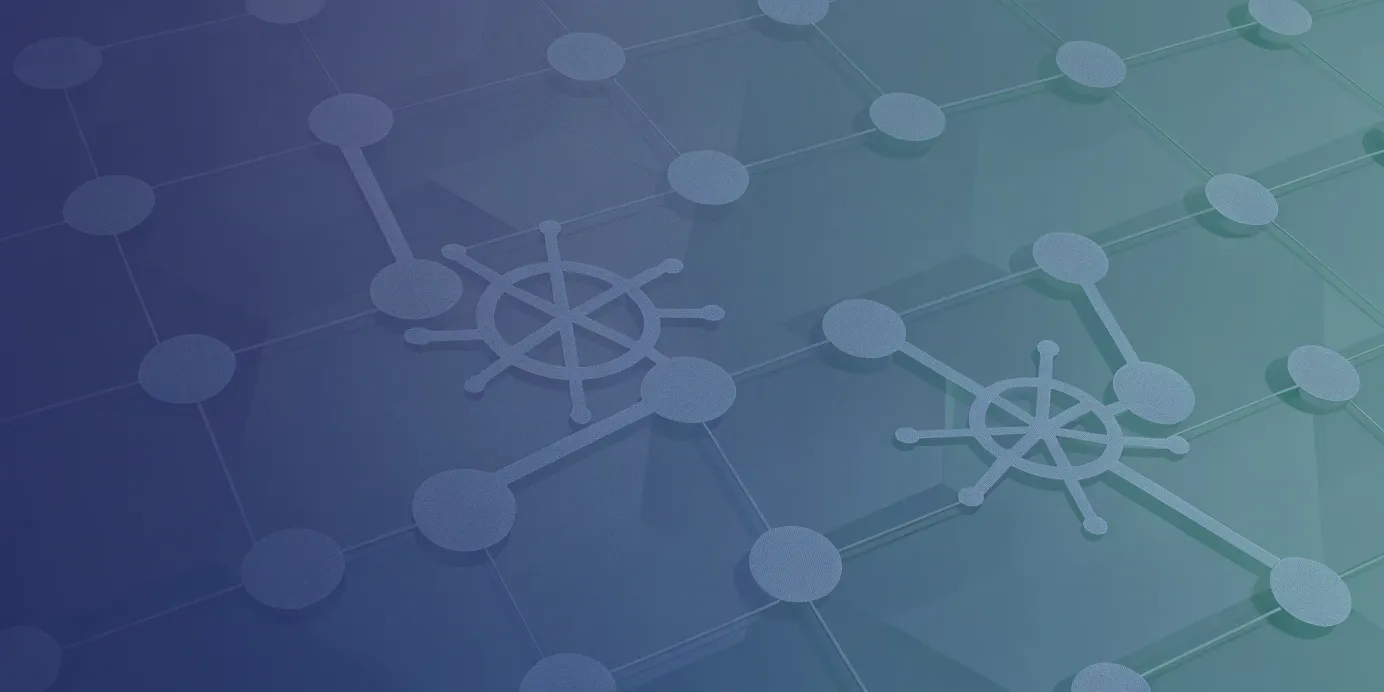 Kubernetes logo on network background.