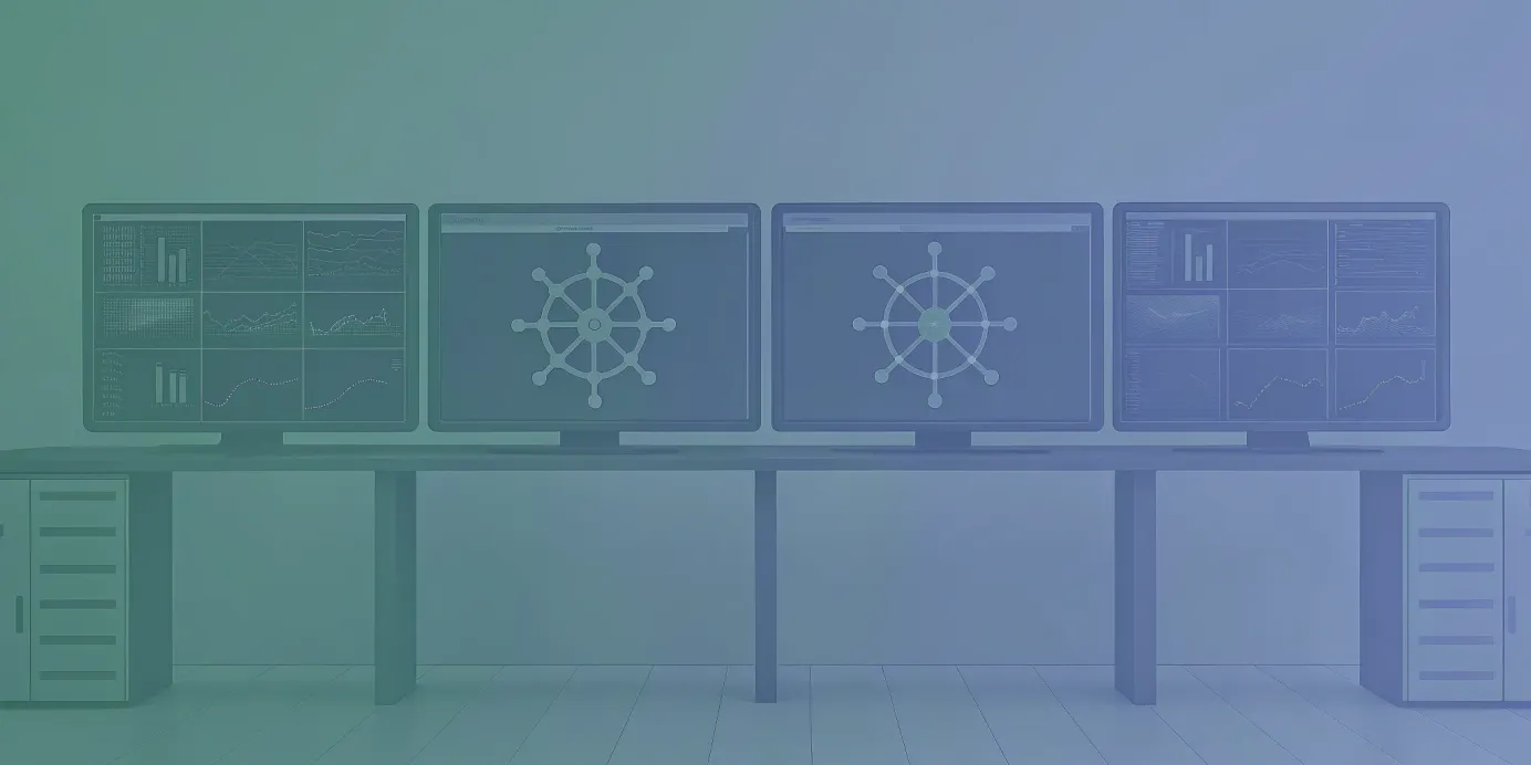 Computer monitors showing dashboards for managing Kubernetes pod priority and preemption.