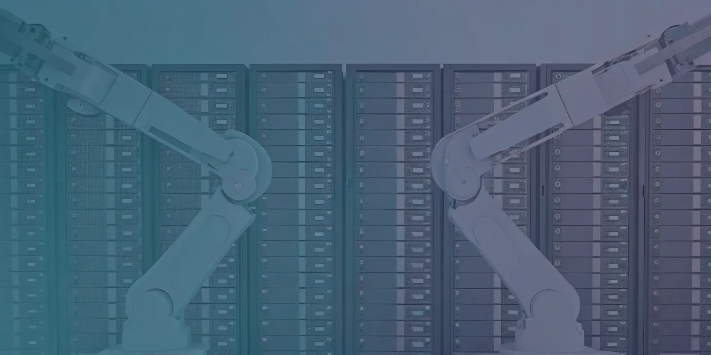 Robotic arms providing efficient Karpenter autoscaling for server racks.