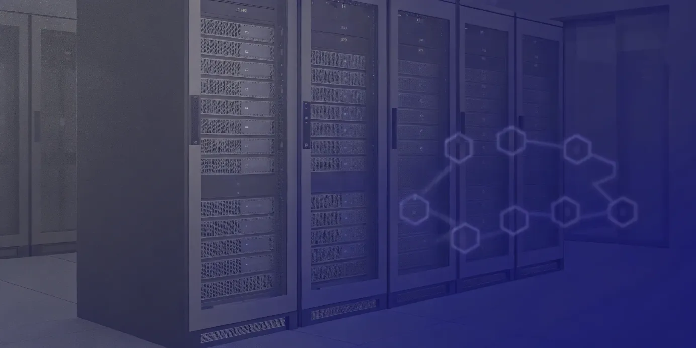 A container orchestration platform managing resources across data center server racks.