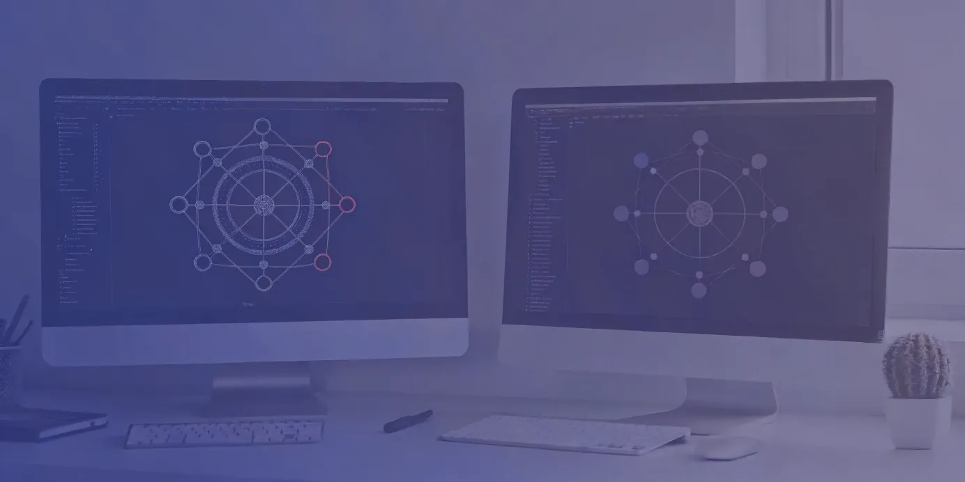 K3s vs minikube comparison on dual monitors displaying Kubernetes cluster diagrams.