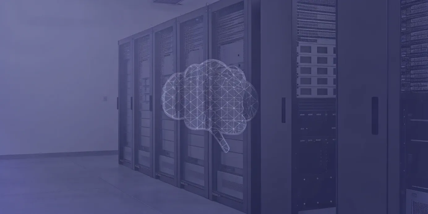 Server racks with a digital brain overlay for etcd, the distributed key-value store behind Kubernetes state.