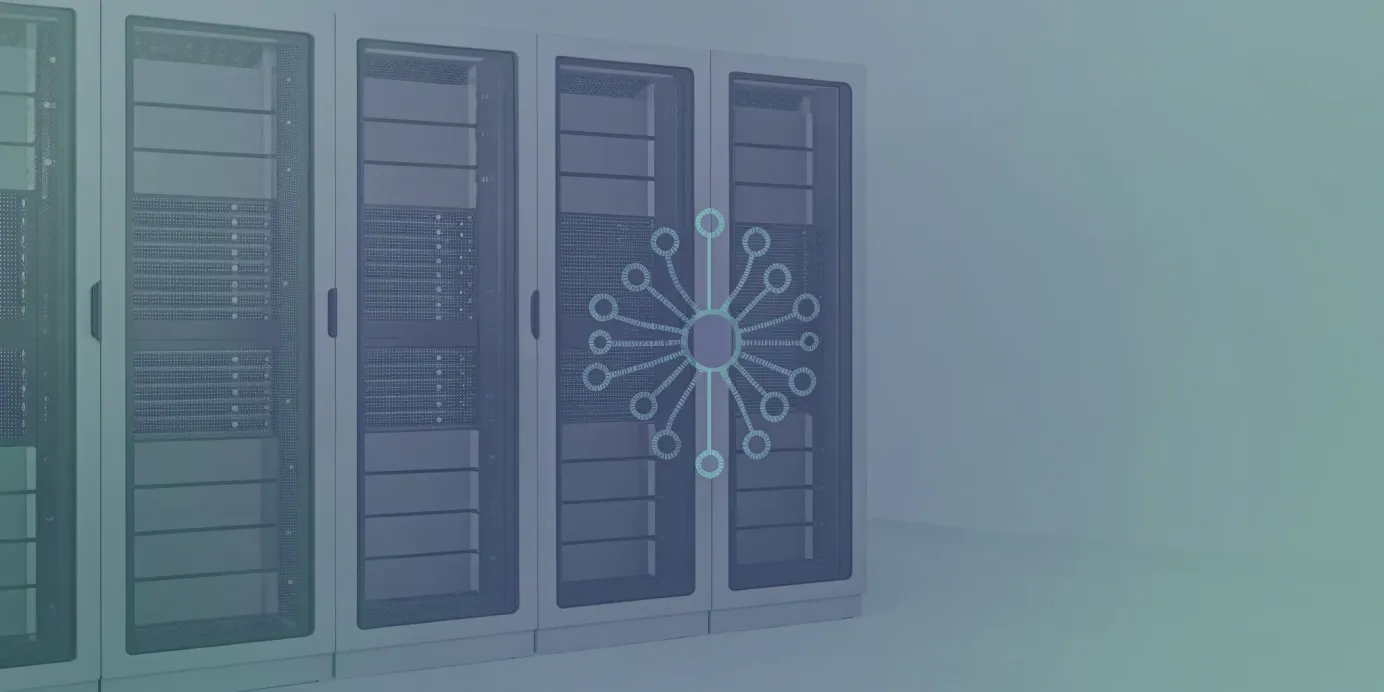 Diagram of kube-proxy managing Kubernetes networking traffic in front of server racks.
