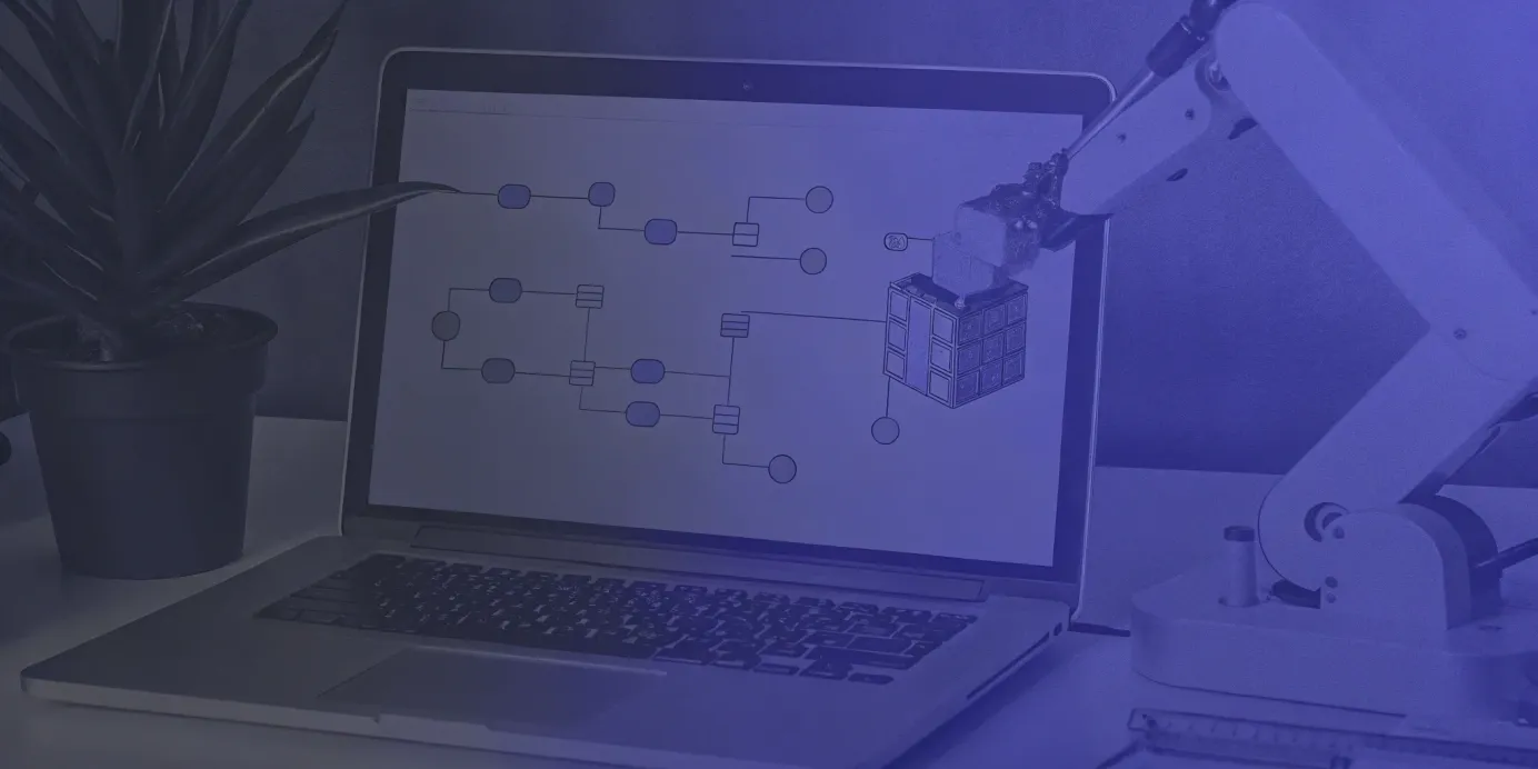 A comparison of k3s alternatives on a laptop with a Kubernetes cluster diagram and a robotic arm.