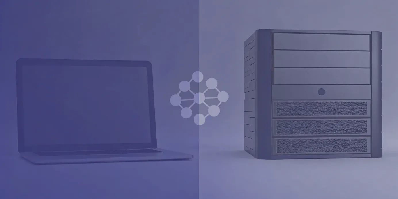 MicroK8s vs Minikube comparison with a laptop and server connected via a Kubernetes icon.