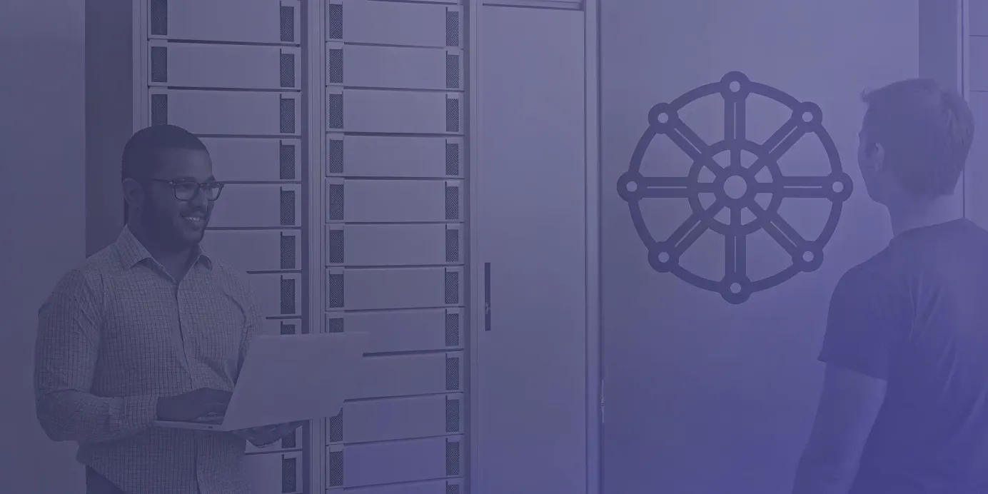 Engineers implementing Kubernetes pod security standards in a data center.