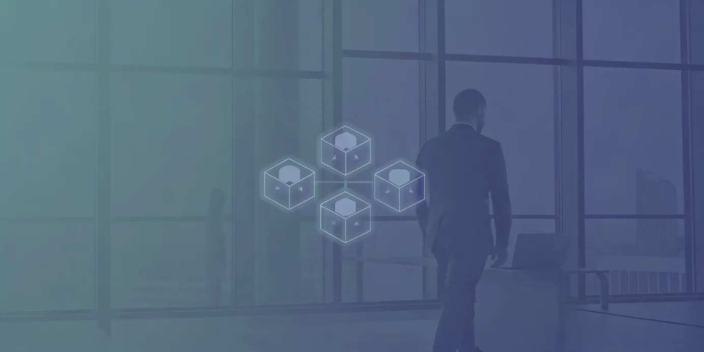 An engineer managing Azure managed Kubernetes clusters visualized as digital blocks.