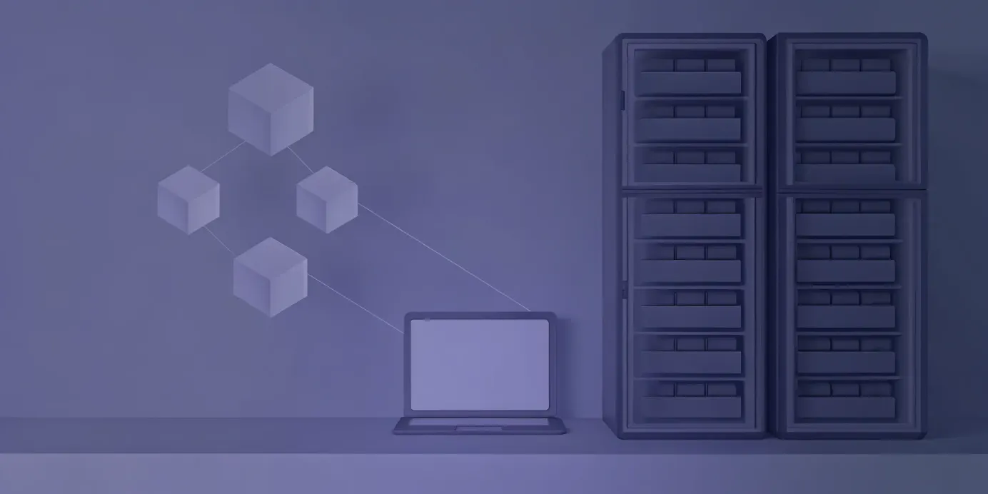 K3s vs Kubernetes comparison featuring server racks and floating architectural cubes.